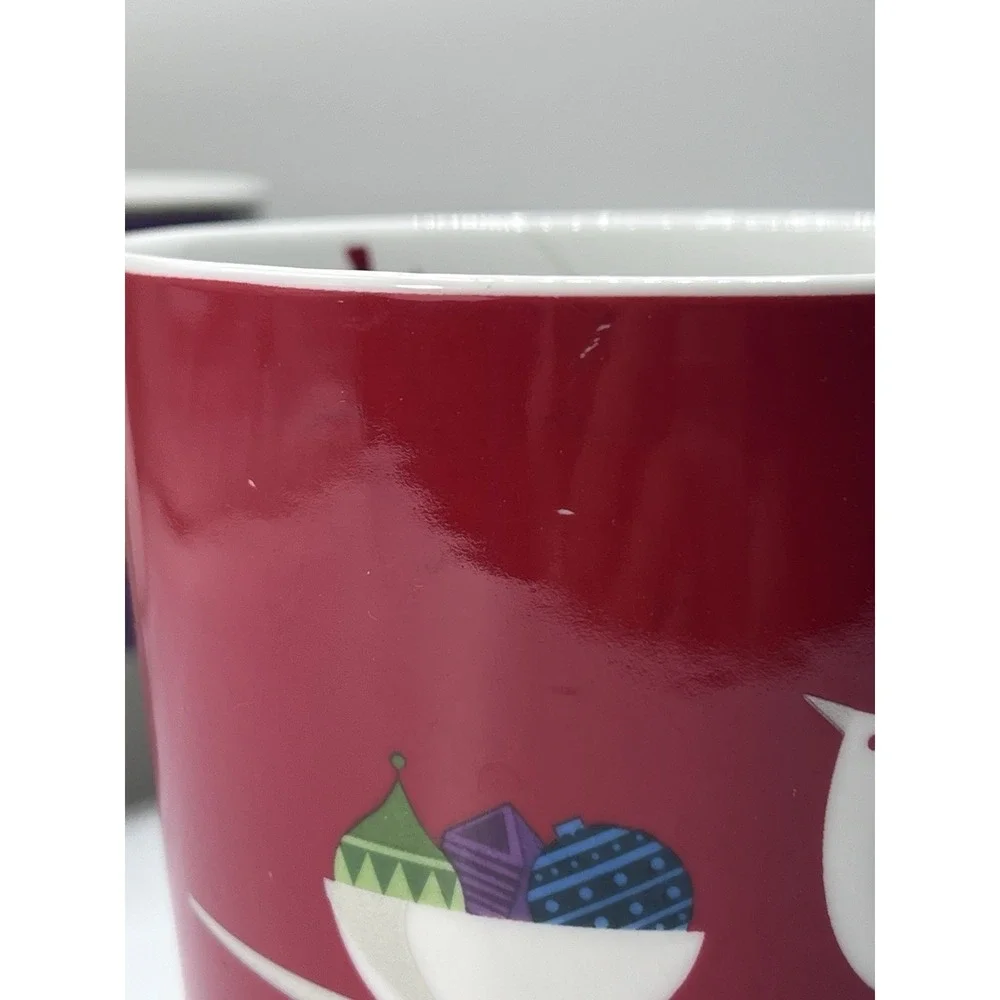 Starbucks Mugs Holiday 2011 Snowman Bird Christmas‎ Ornaments Red Gray Set of 2